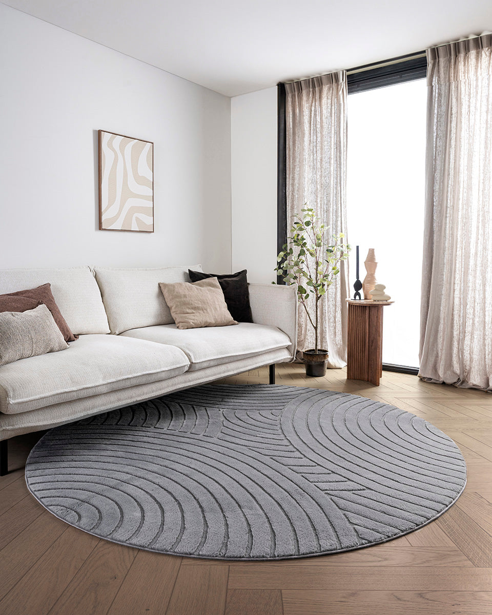 Tapis rond Japandi - Ovara Zenith Gris