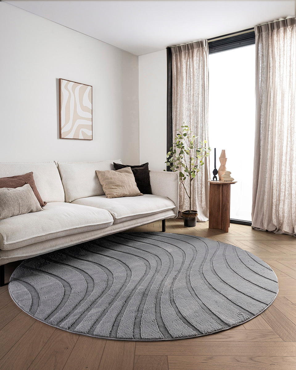 Tapis rond Japandi - Ovara Maris Gris