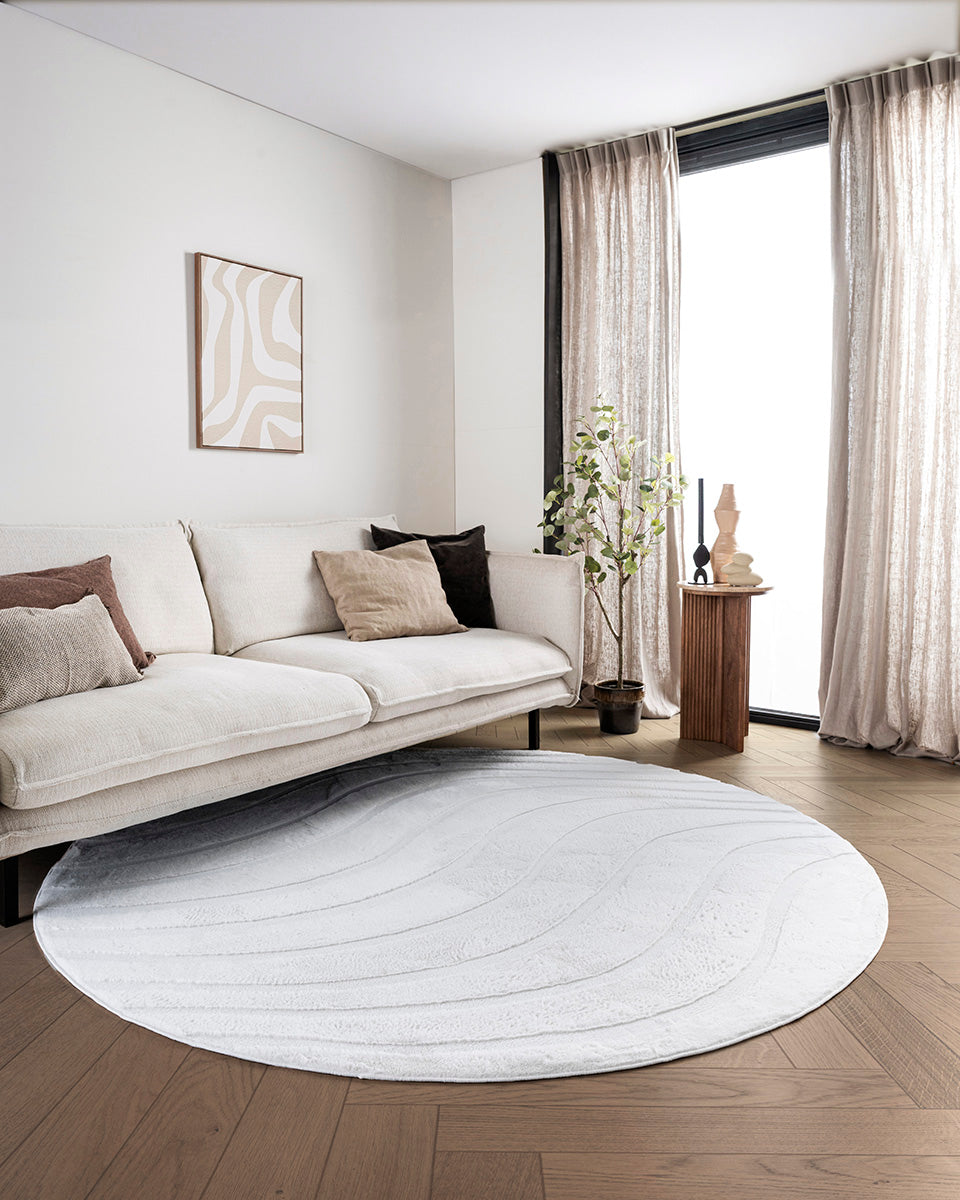 Tapis rond Japandi - Ovara Maris Blanc cassé