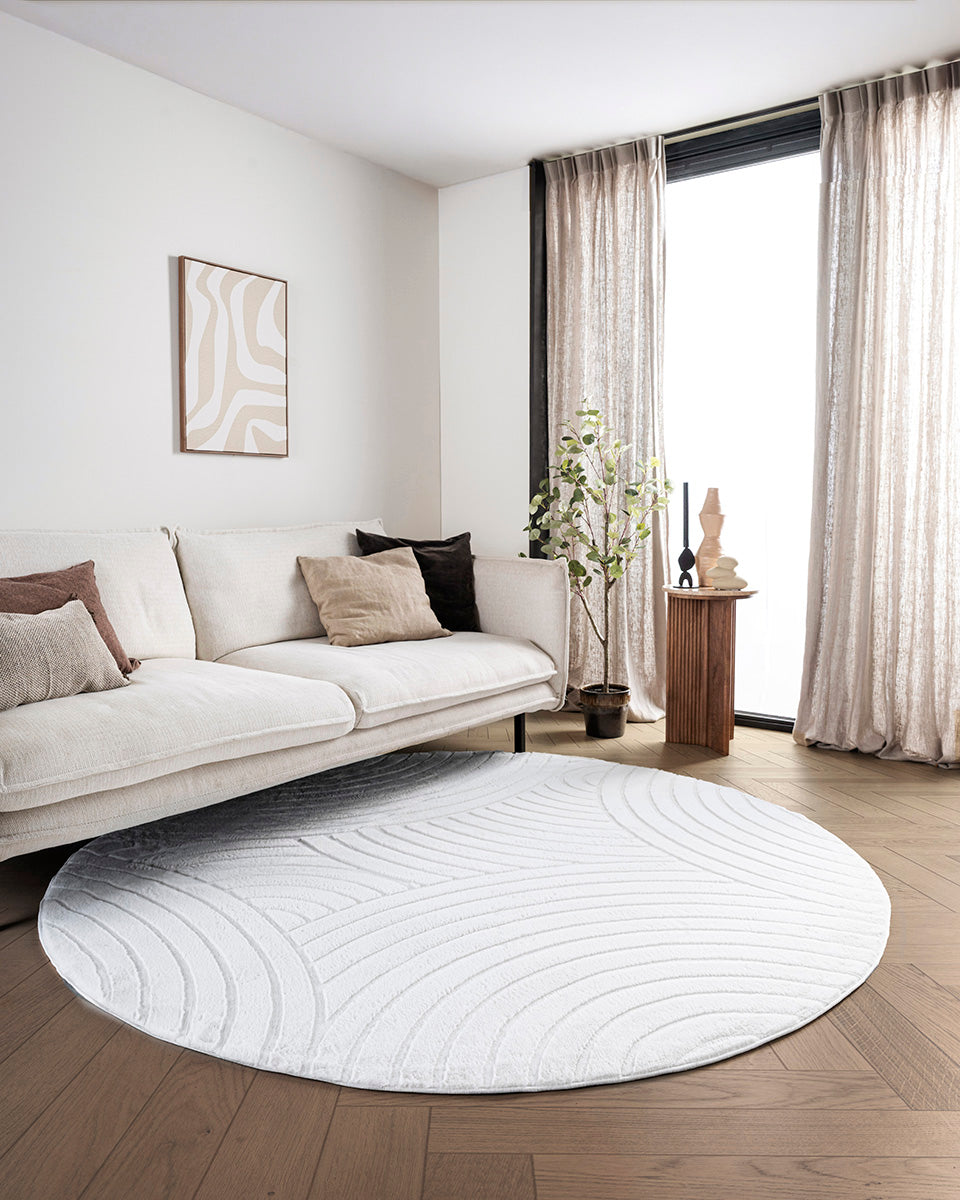 Tapis rond Japandi - Ovara Zenith Blanc cassé