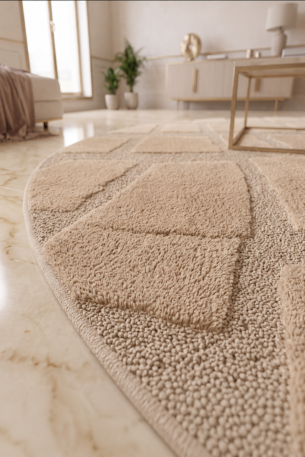 Tapis rond Japandi Linea Block Beige