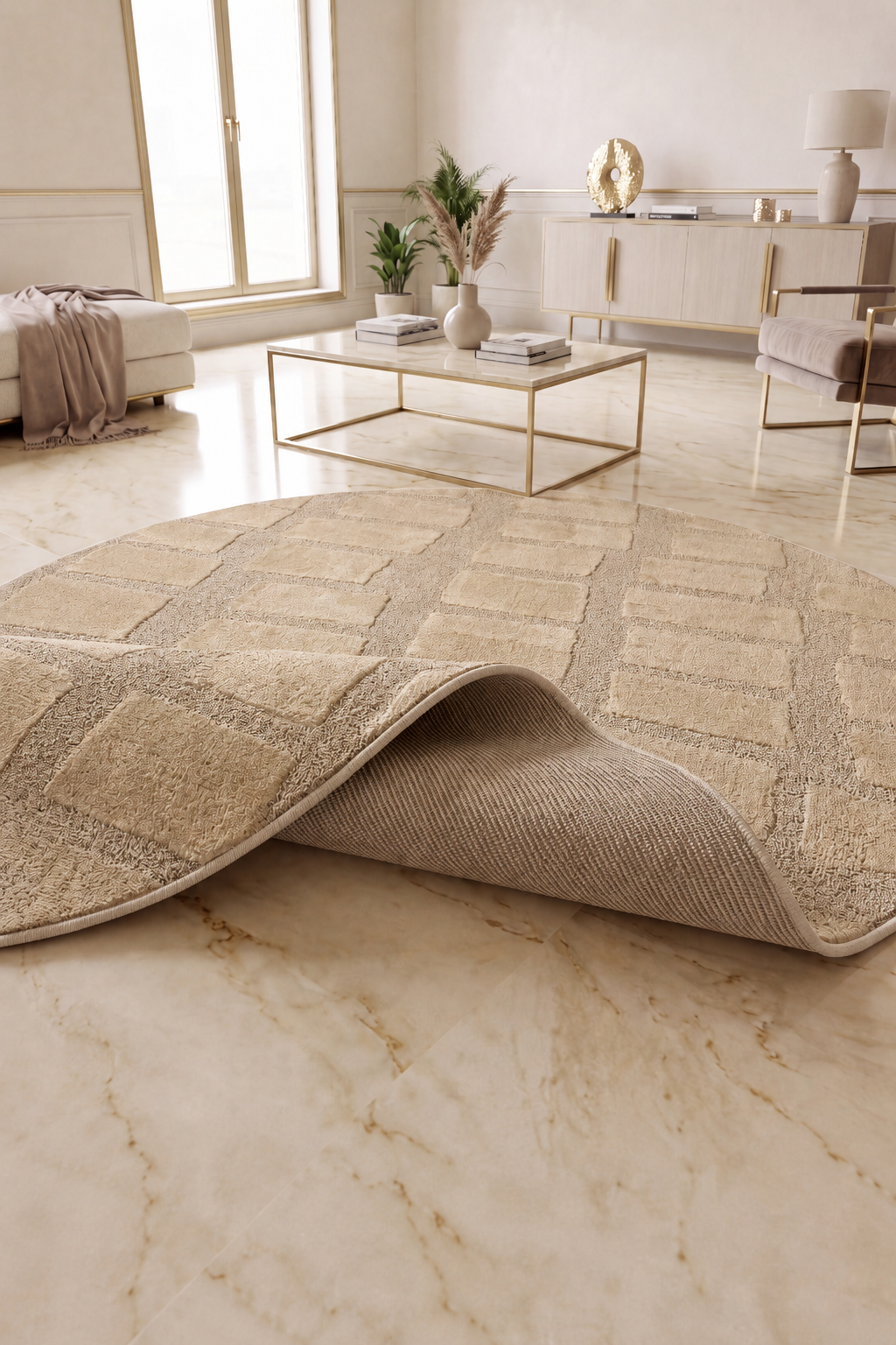 Tapis rond Japandi Linea Block Beige