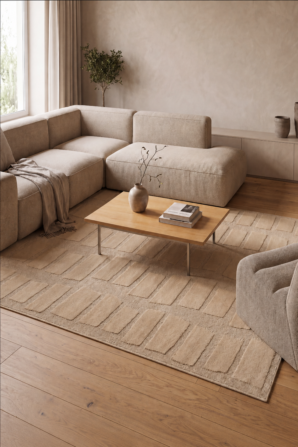 Tapis Japandi Linea Block Beige