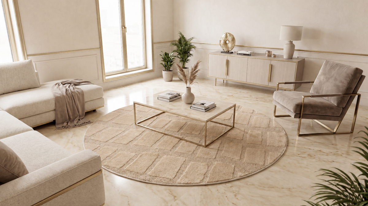Tapis rond Japandi Linea Block Beige