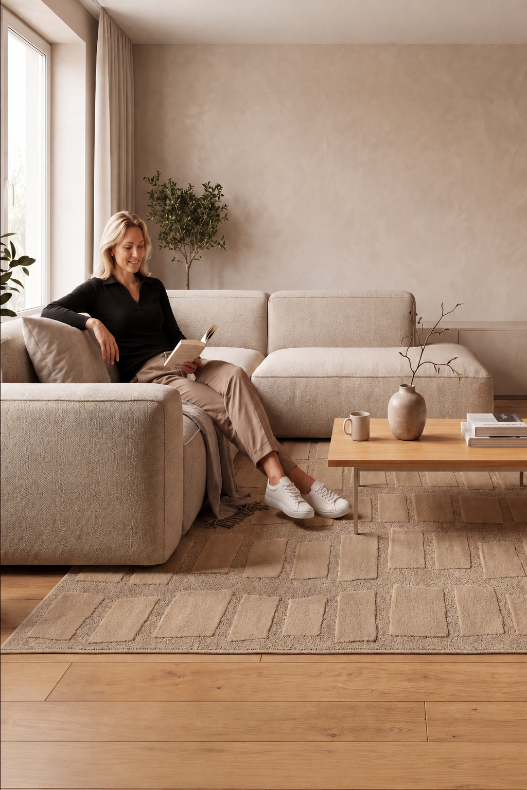 Tapis Japandi Linea Block Beige