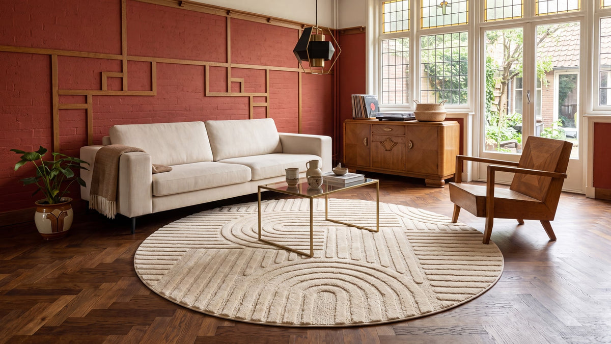 Tapis rond Japandi - Linea Curve Crème
