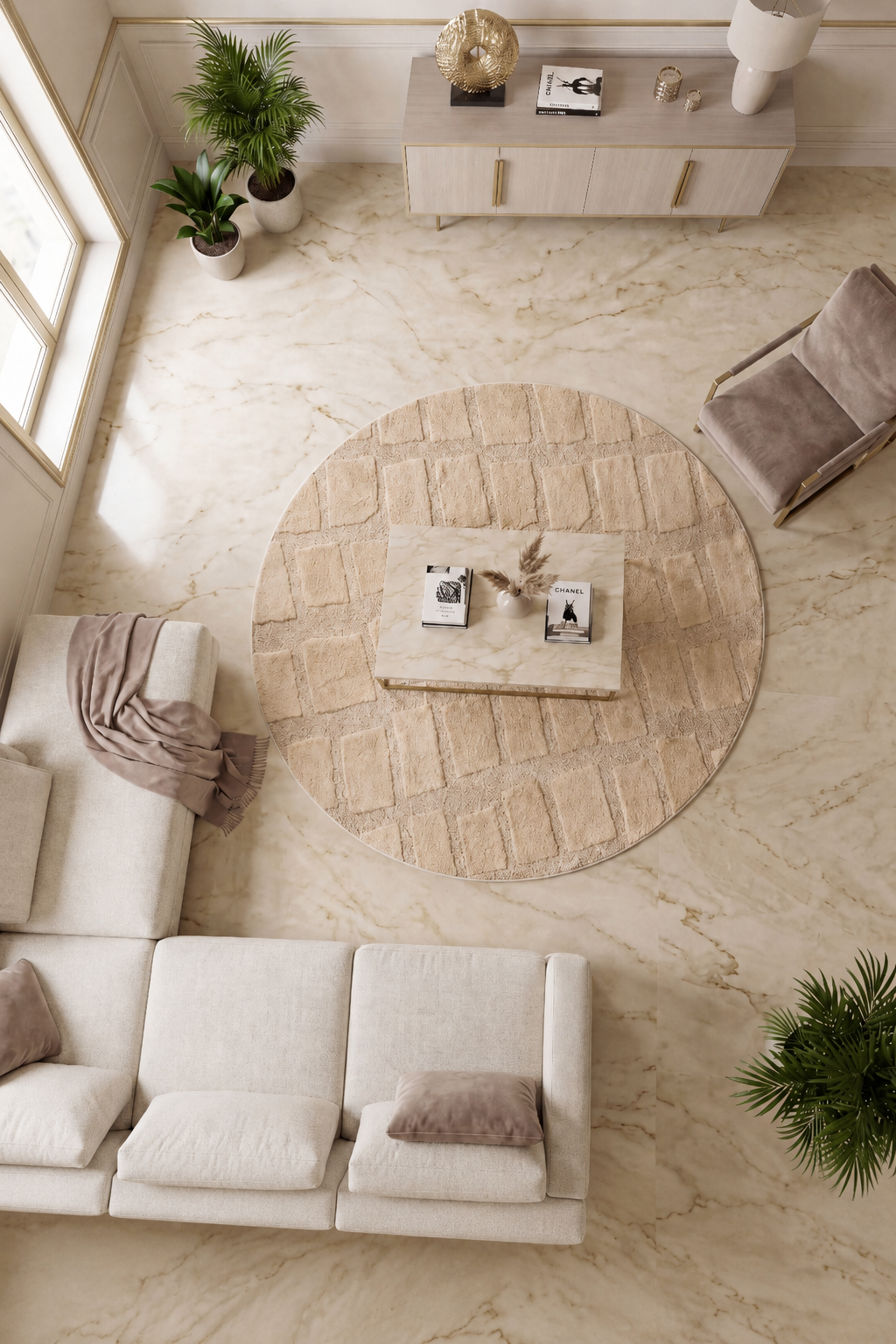 Tapis rond Japandi Linea Block Beige