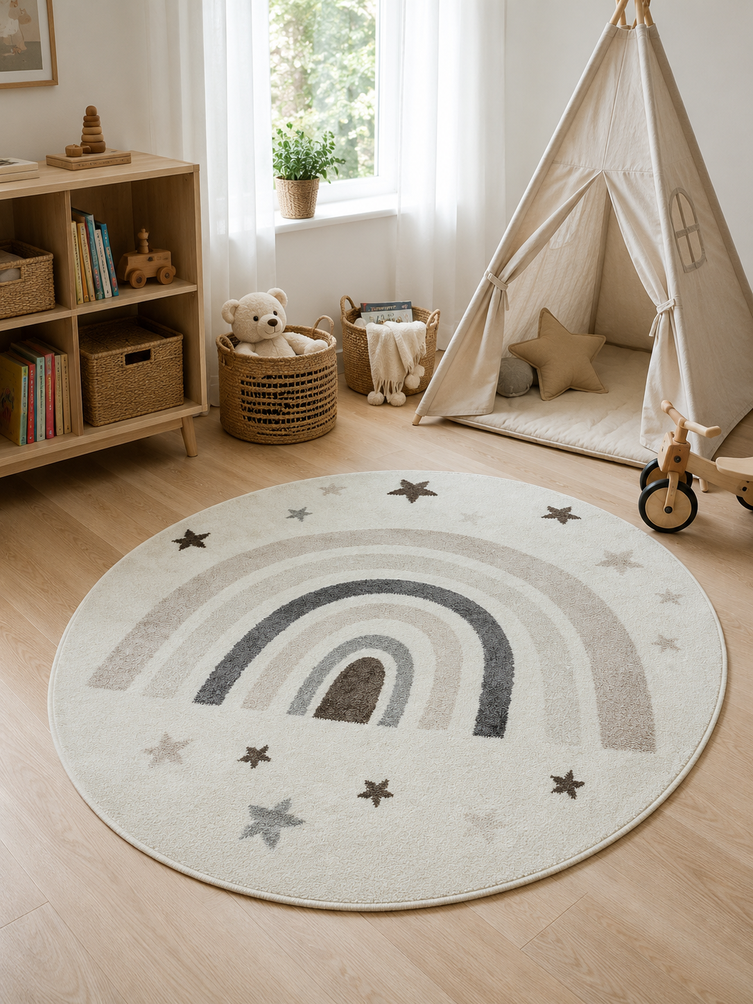 Tapis Enfant - Rond Arc-en-ciel Blanc
