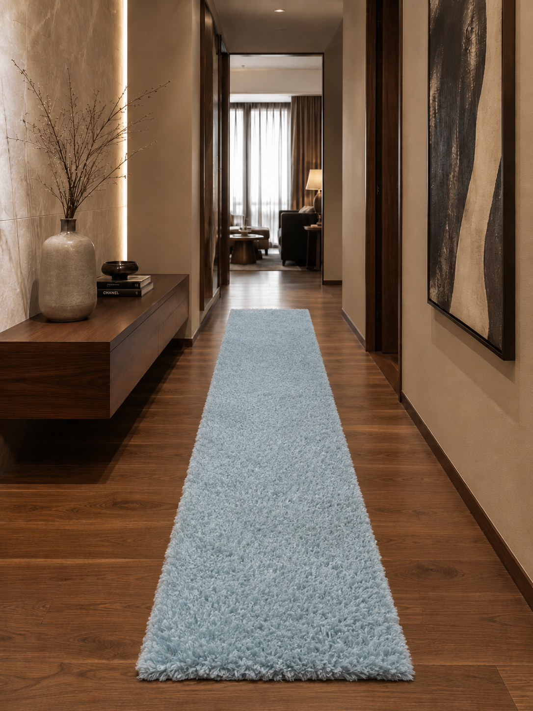 Tapis de couloir à poils longs - FLUFFY 3500 BLEU