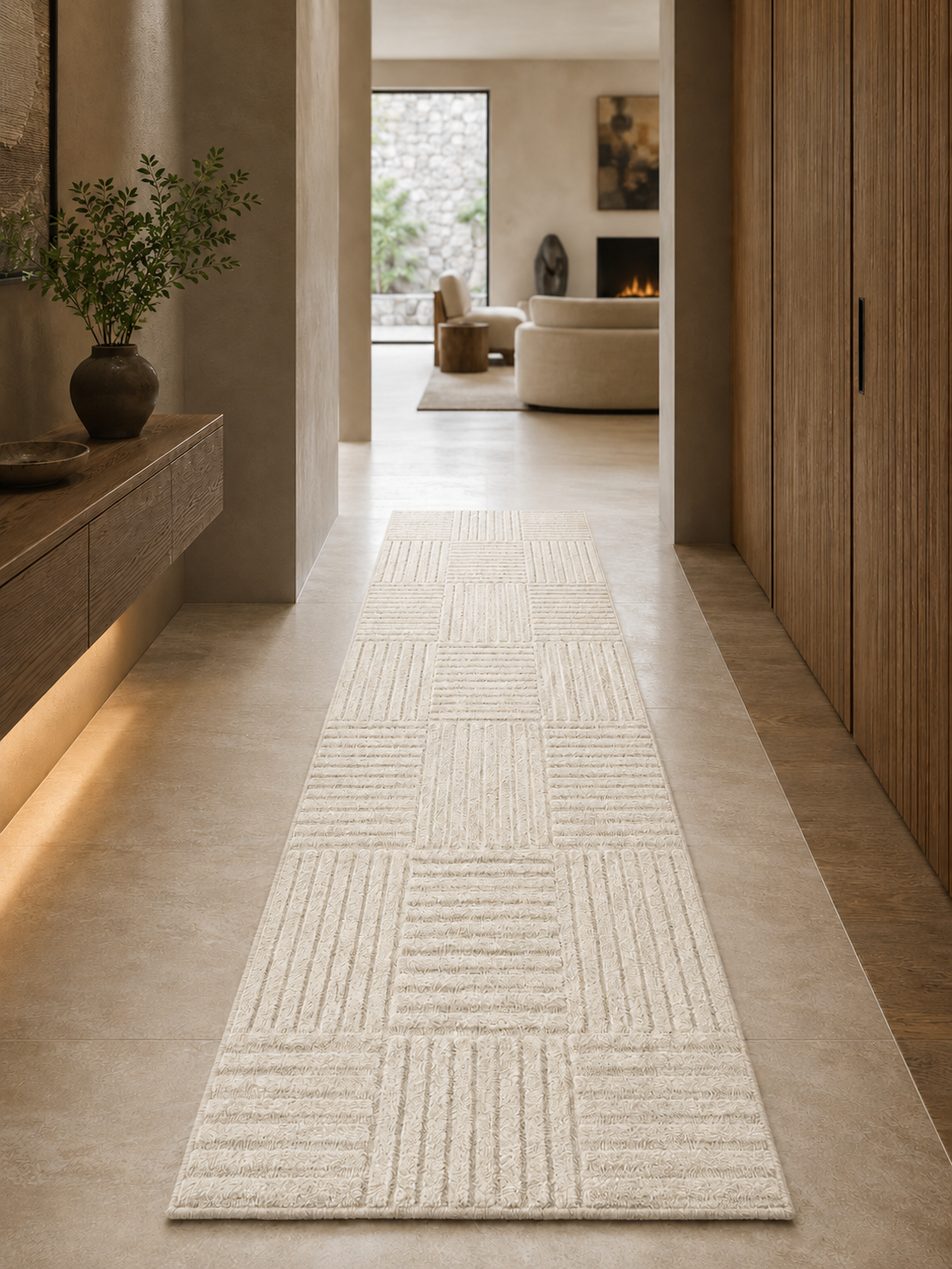 Tapis de couloir Japandi - ART 1123 CRÈME