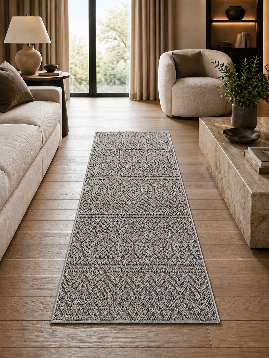 Tapis de couloir style Japandi - HELIX 2202 SILVER