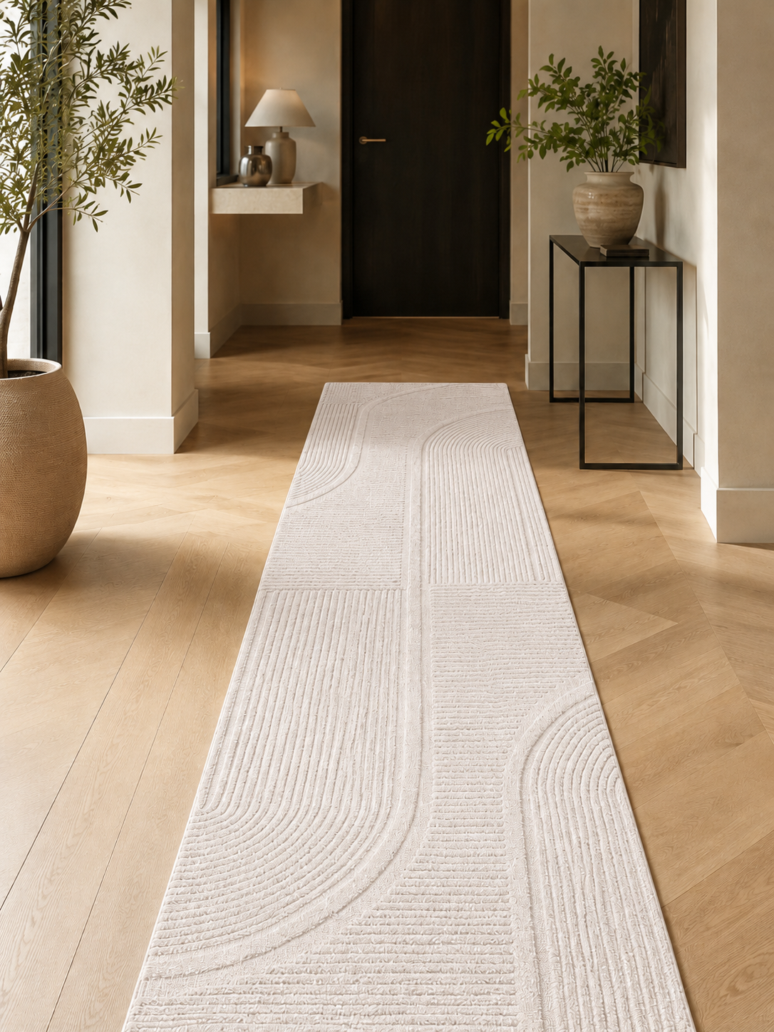 Tapis de couloir style Japandi - POMPEI 1612 CRÈME