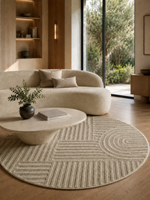 Tapis rond Japandi Linea Curve Beige