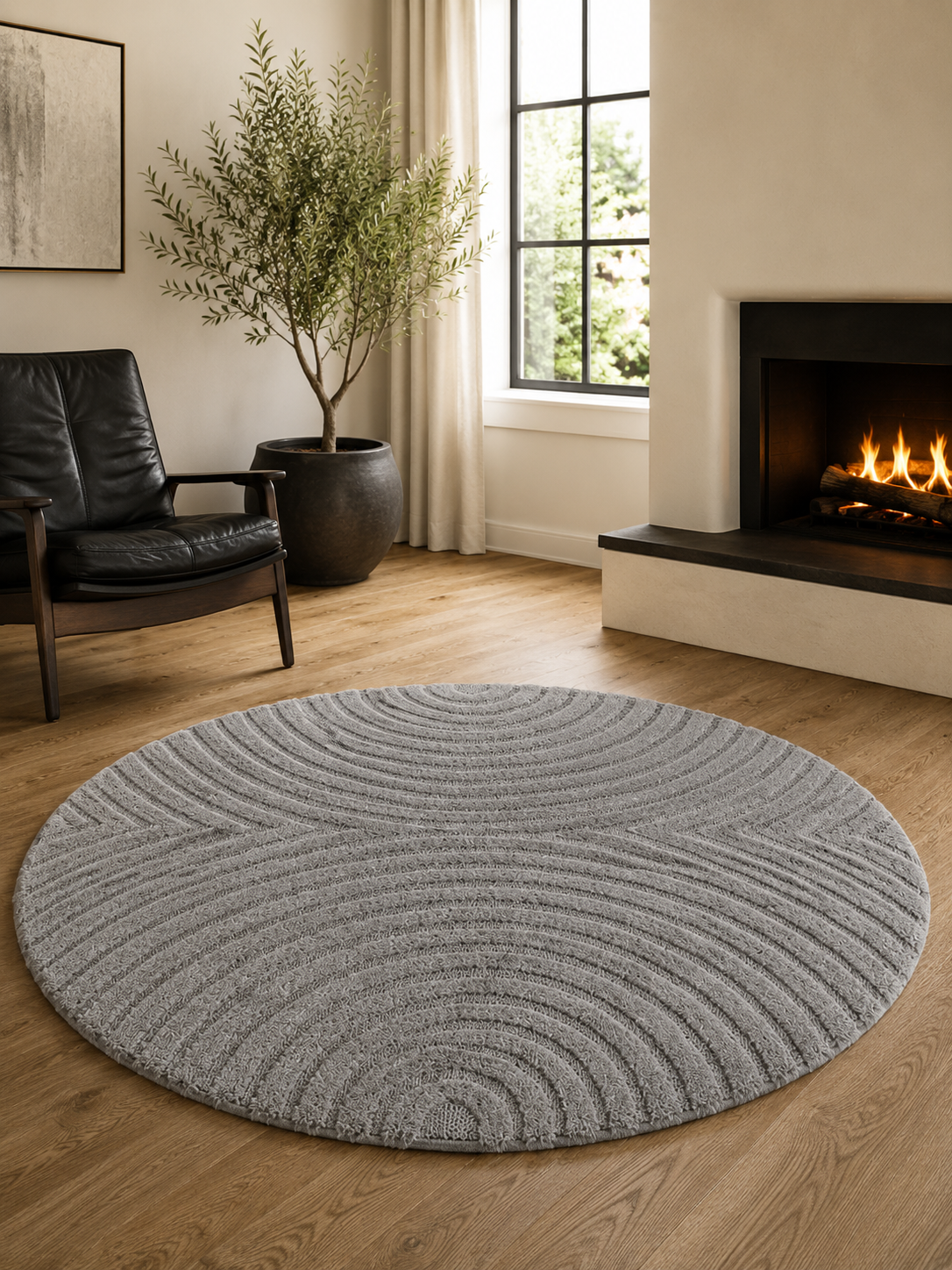 Tapis rond Japandi - ART 1122 SILVER