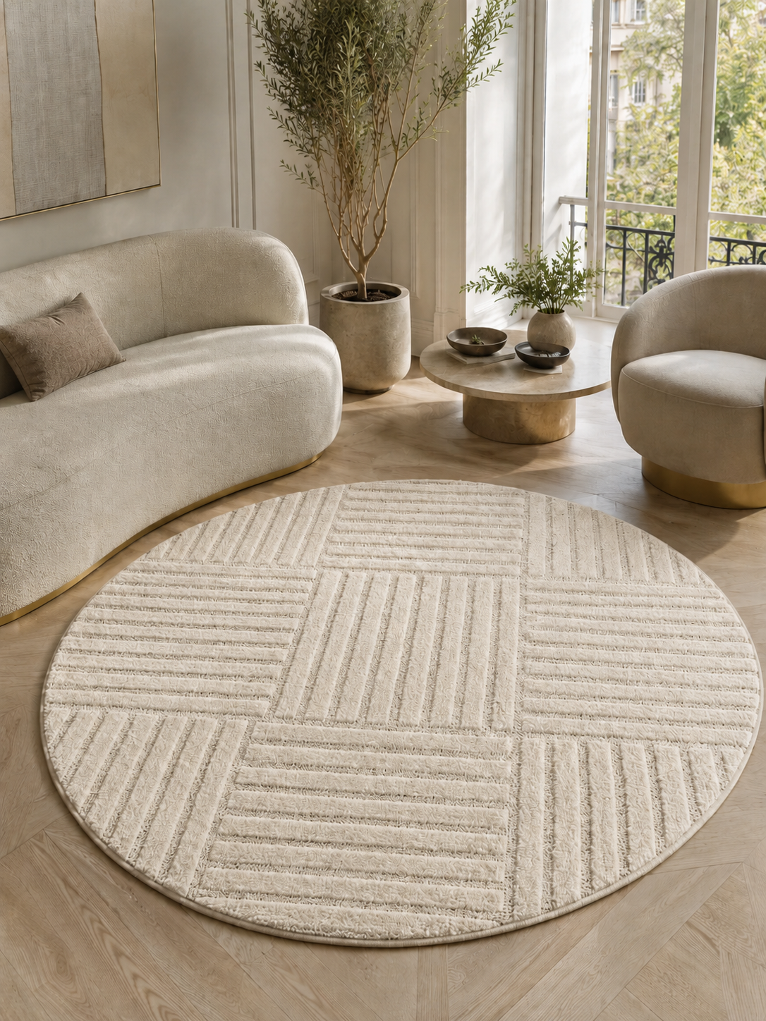Tapis rond Japandi - ART 1123 CRÈME