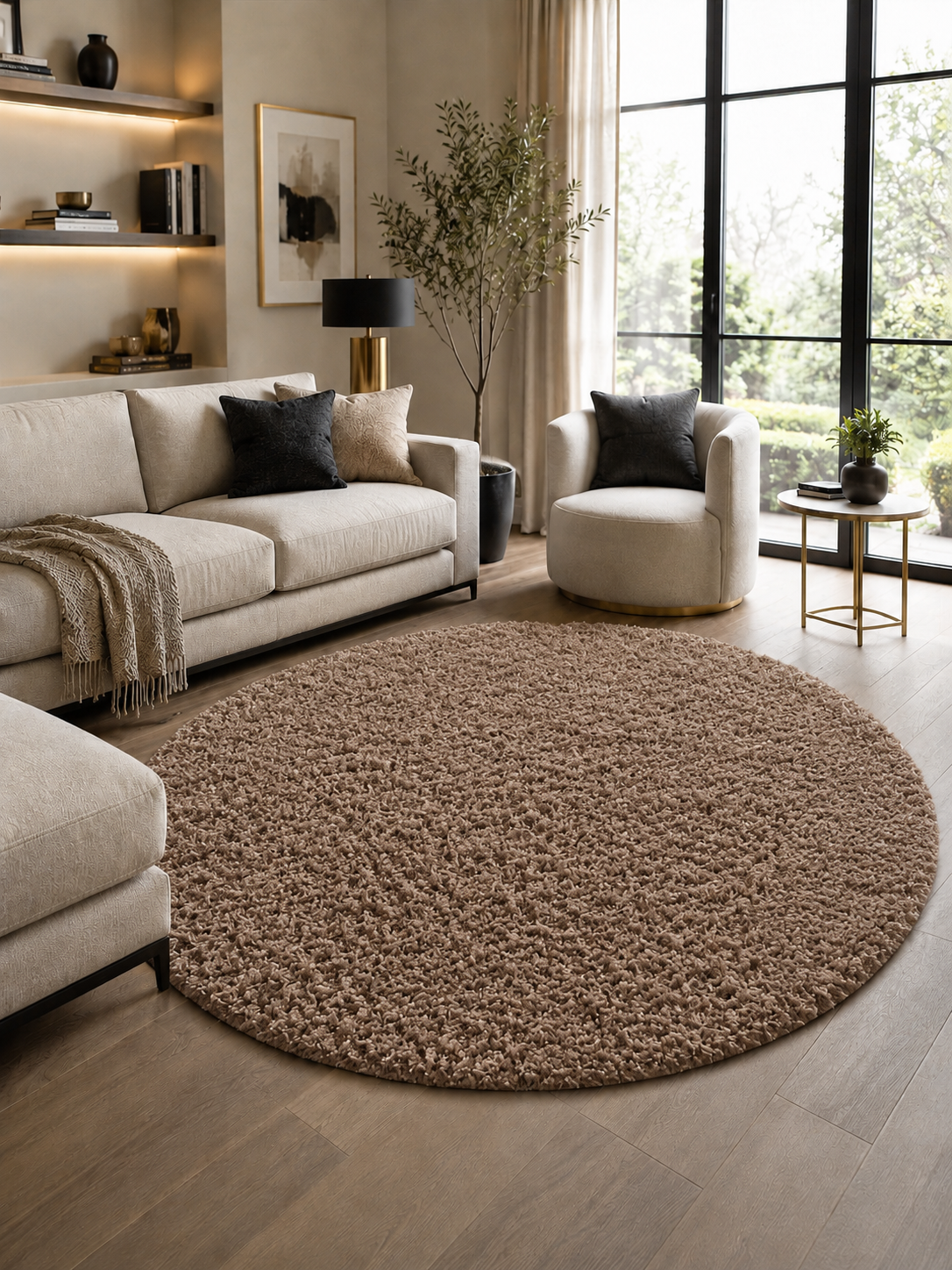 Tapis rond Shaggy à poils longs - LIFE 1500 BROWN