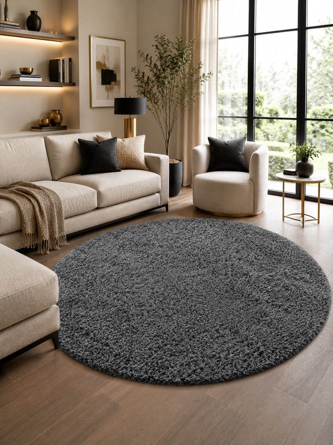Tapis rond Shaggy à poils longs - LIFE 1500 GRIS