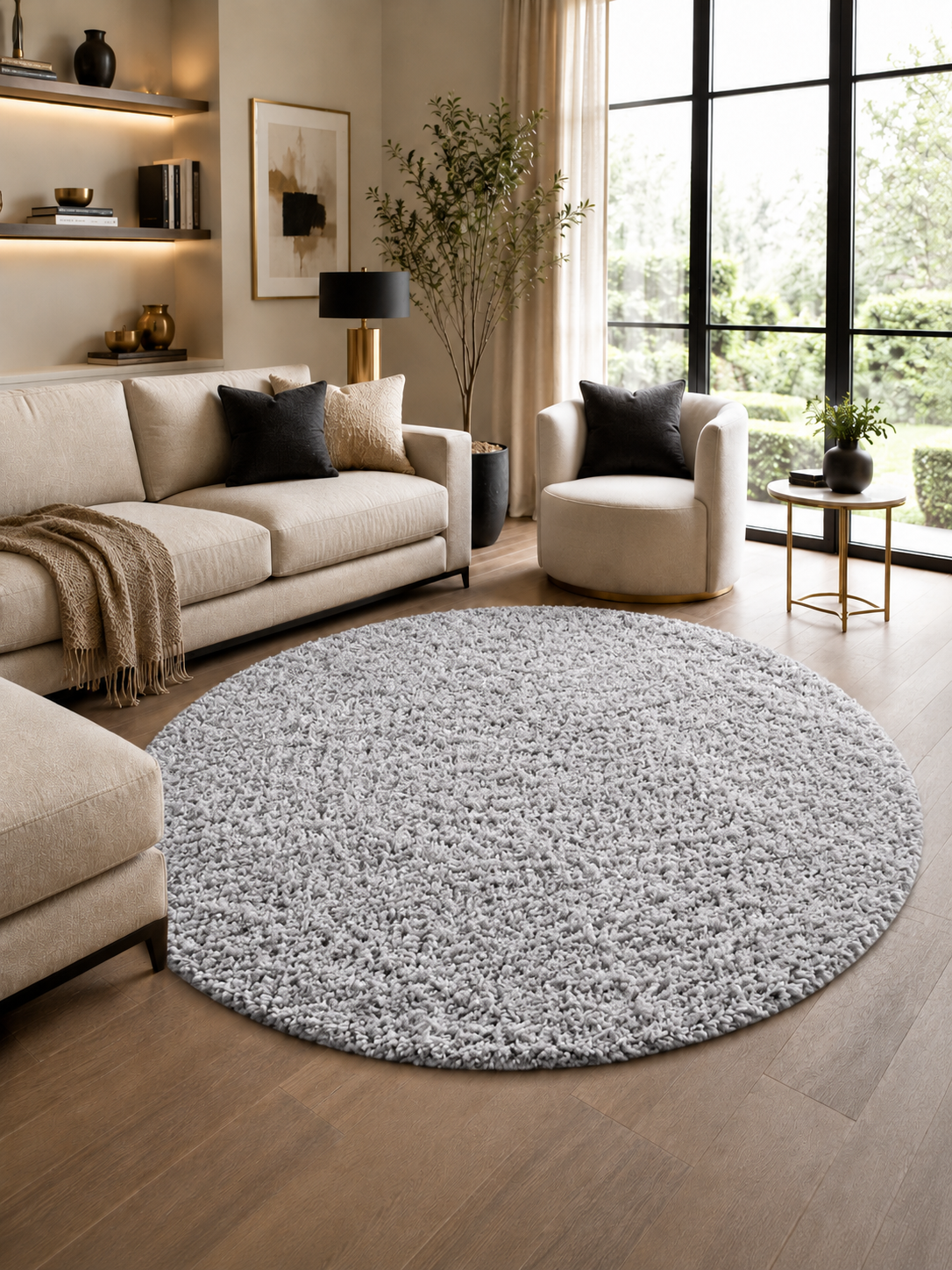 Tapis Shaggy rond à poils longs - LIFE 1500 GRIS CLAIR