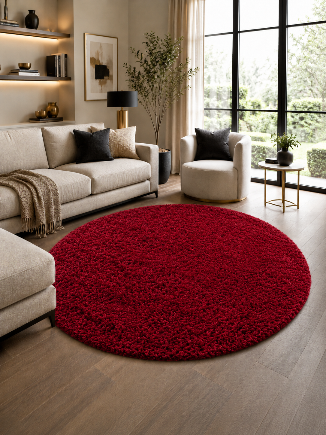 Tapis Shaggy Rond à Poils Longs - LIFE 1500 ROUGE