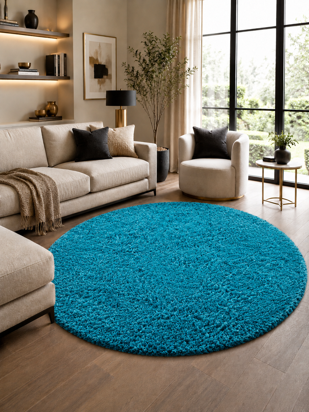 Tapis rond Shaggy à poils longs - LIFE 1500 TURQUOISE