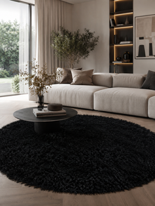 Tapis Shaggy rond à poils longs - SYDNEY 3000 NOIR