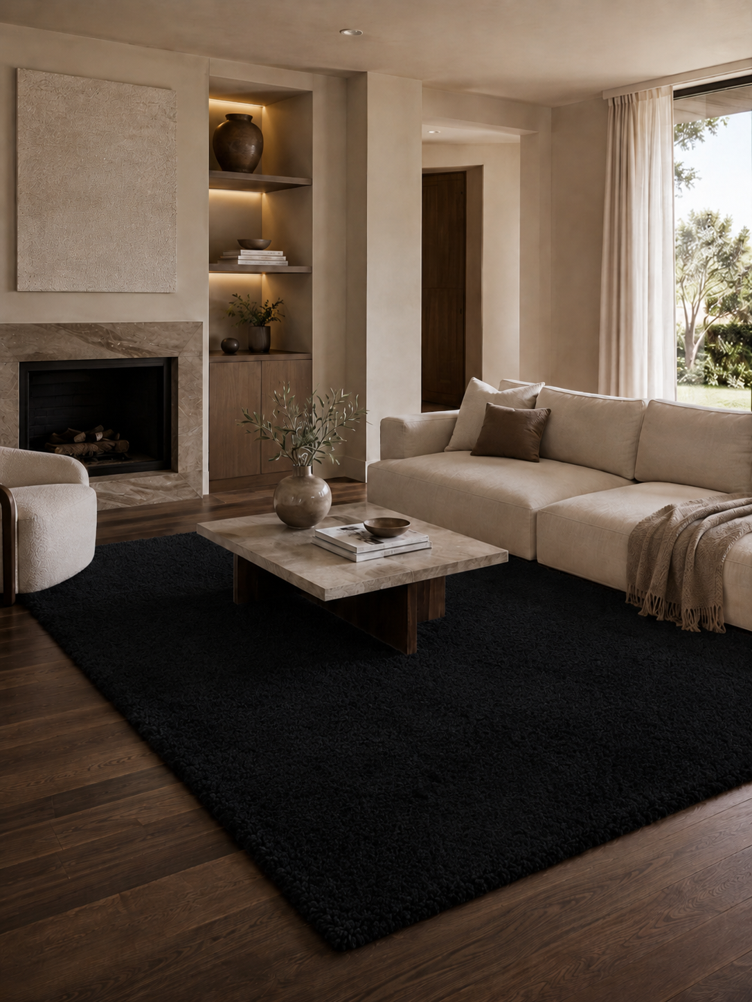 Tapis Shaggy à poils longs - SYDNEY 3000 NOIR