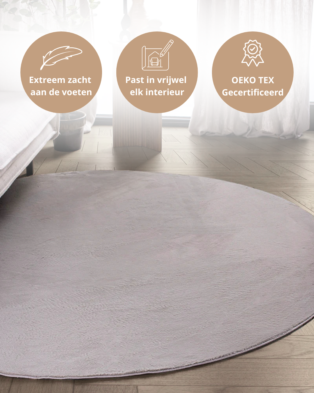 Tapis rond Japandi - Ovara Plano Taupe