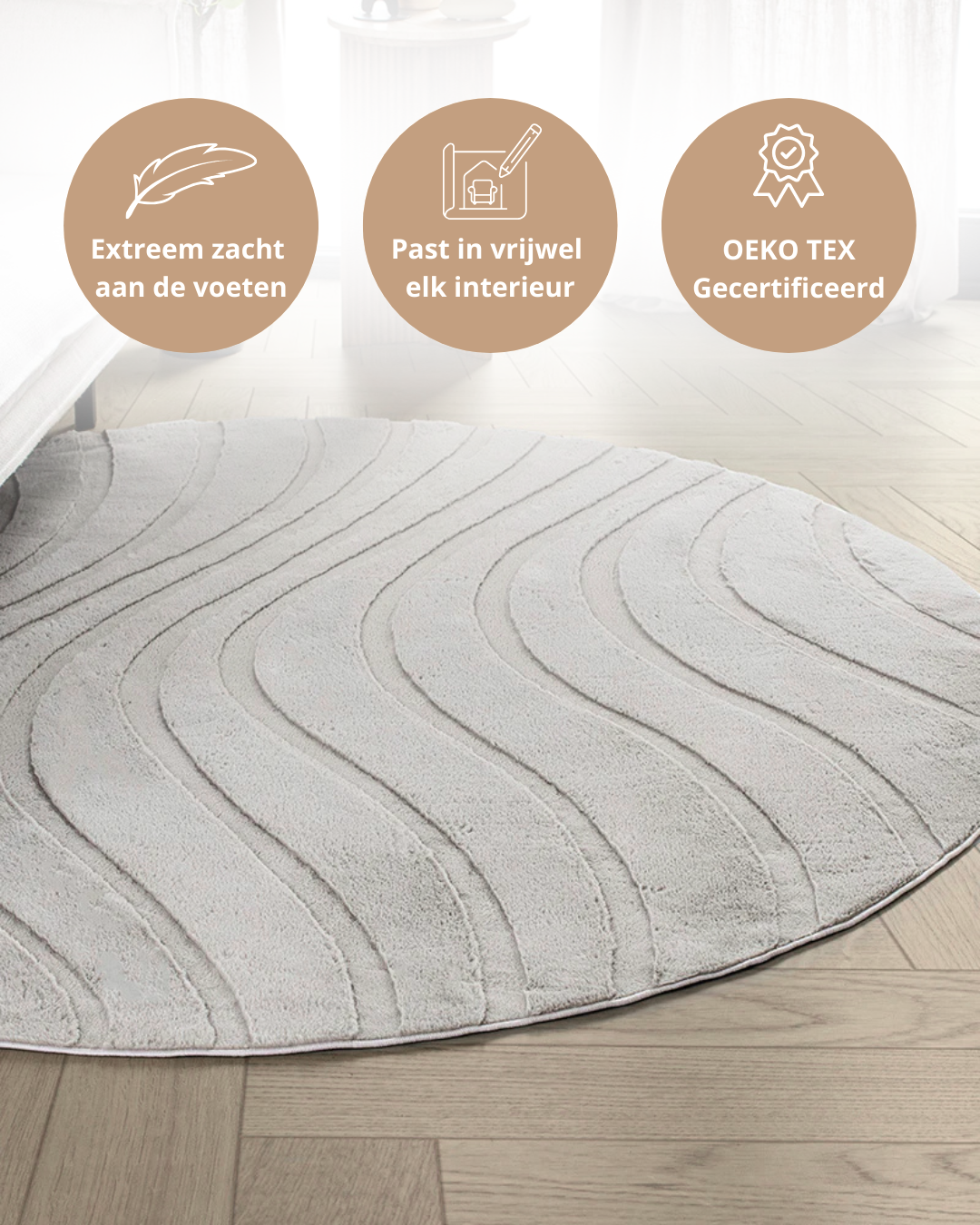 Tapis rond Japandi - Ovara Maris Taupe