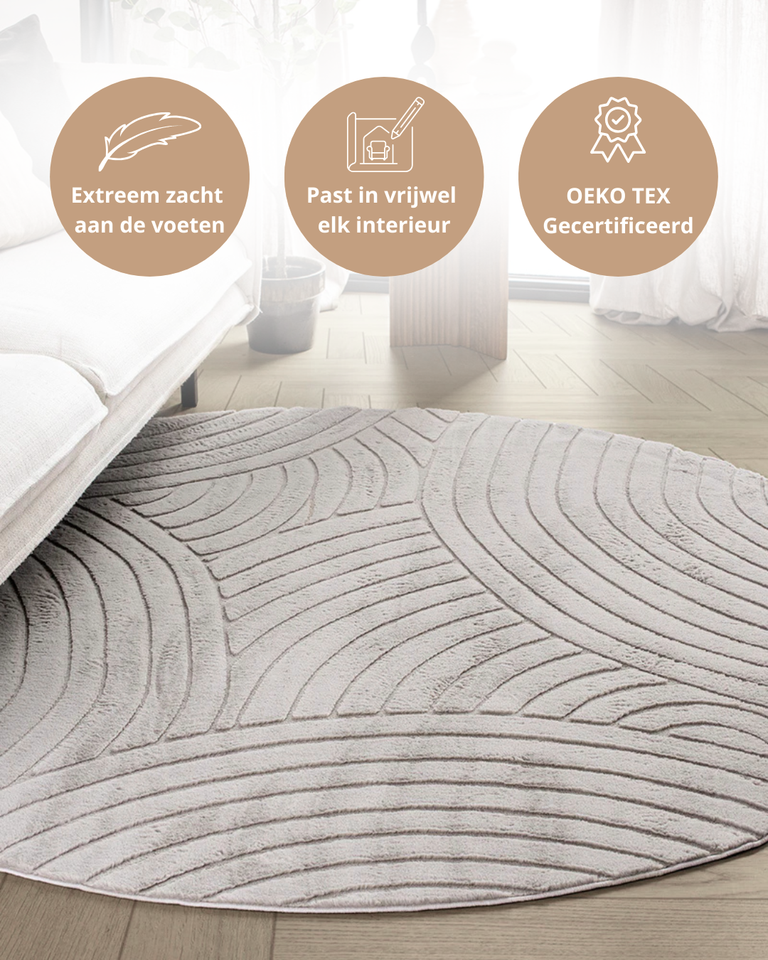 Tapis rond Japandi - Ovara Zenith Taupe