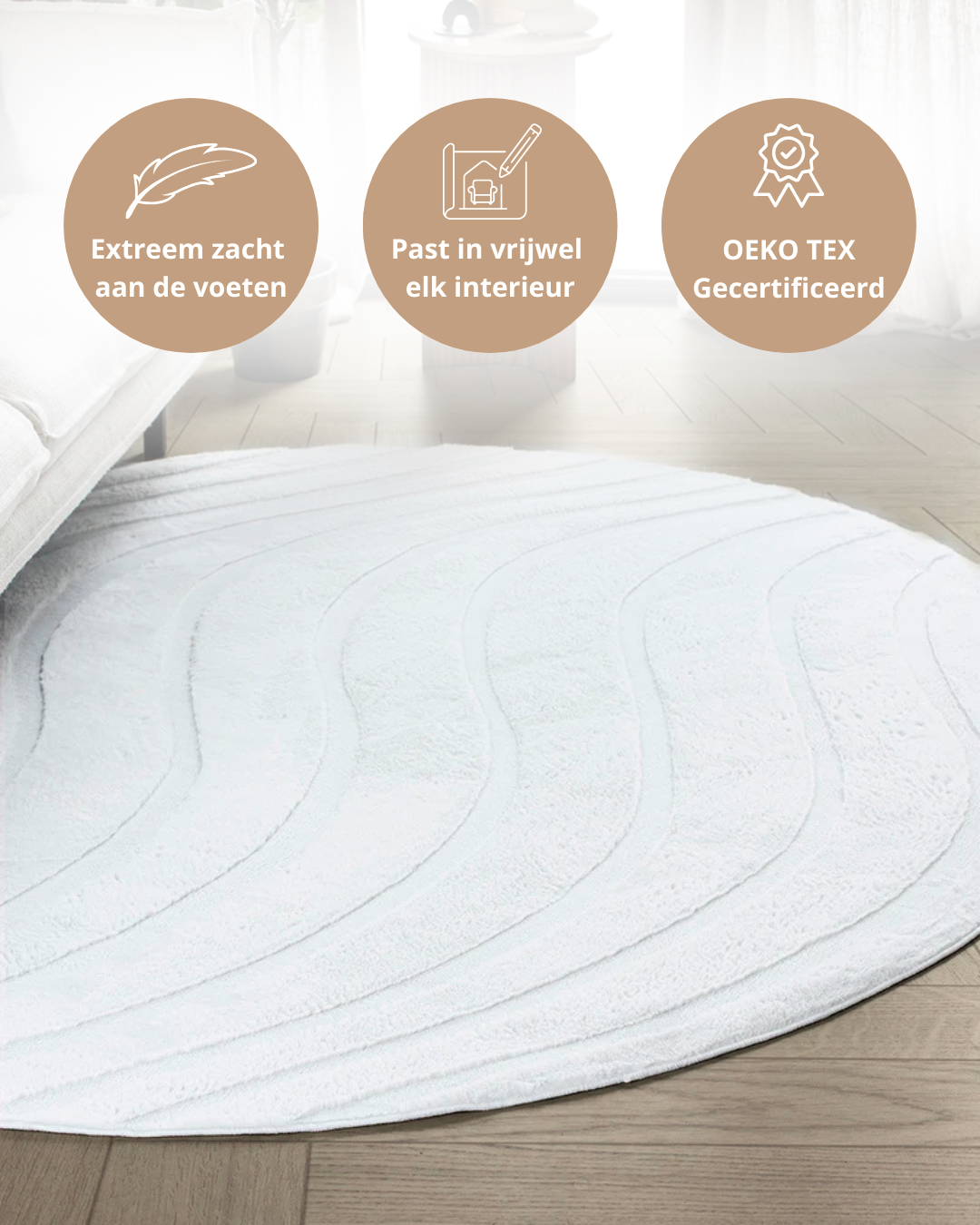 Tapis rond Japandi - Ovara Zenith Blanc cassé