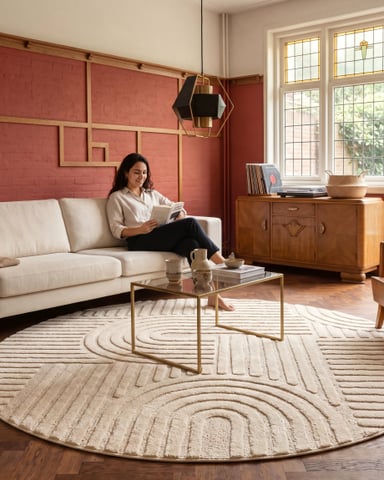 Tapis rond Japandi - Linea Curve Crème