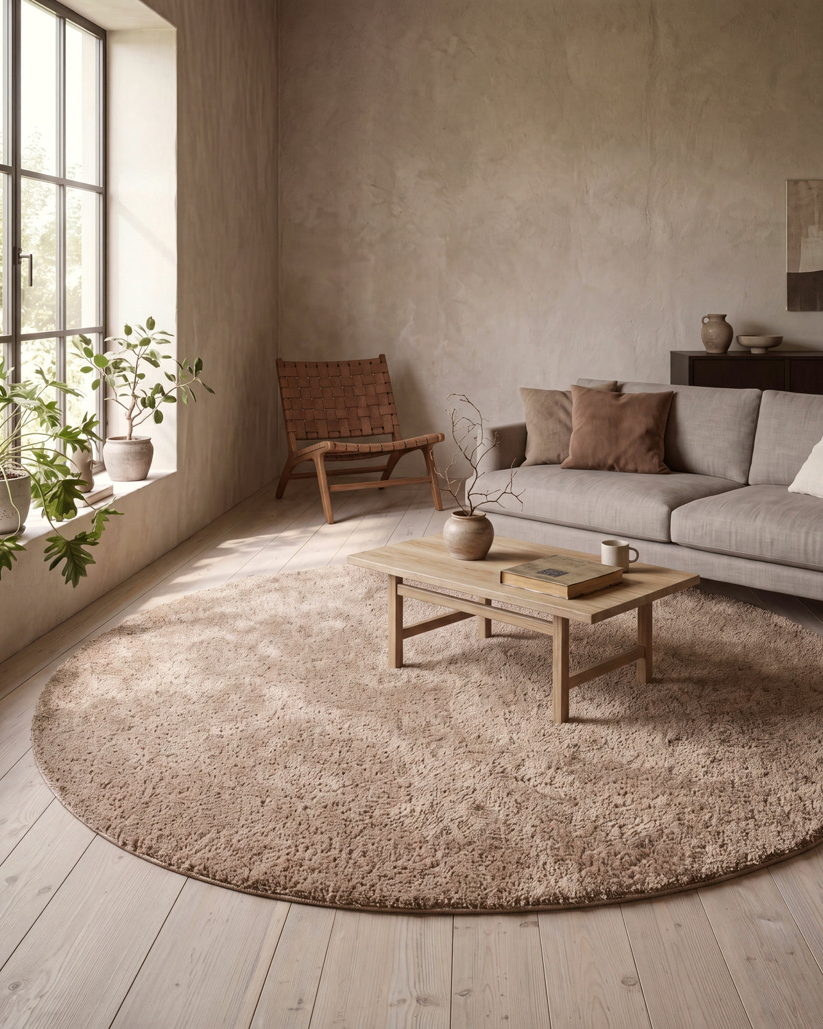 Rond Noa Shaggy Beige