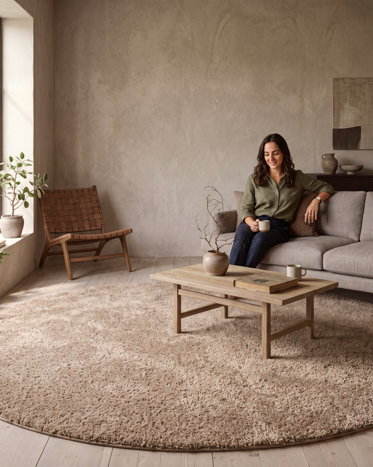 Rond Noa Shaggy Beige