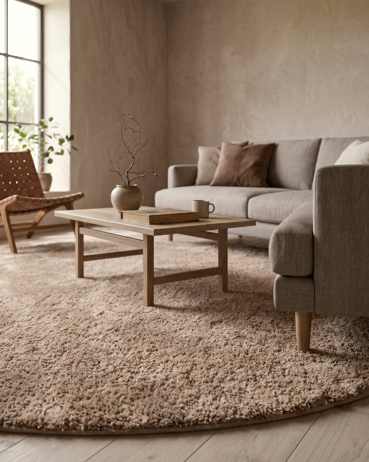 Rond Noa Shaggy Beige