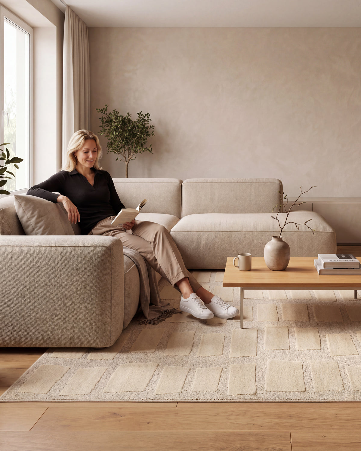 Tapis Japandi Linea Block Crème