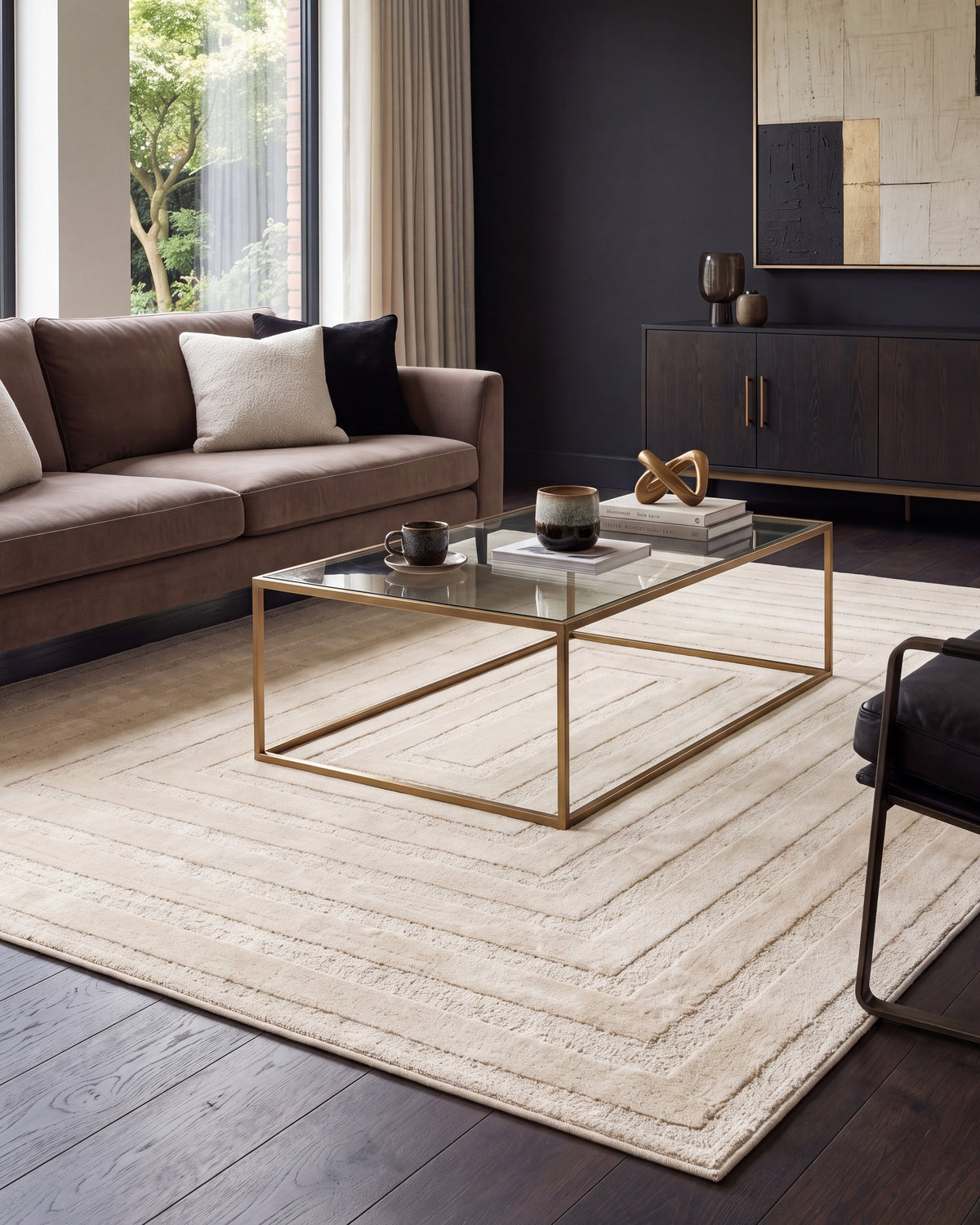 Tapis Japandi Linea Frame Crème