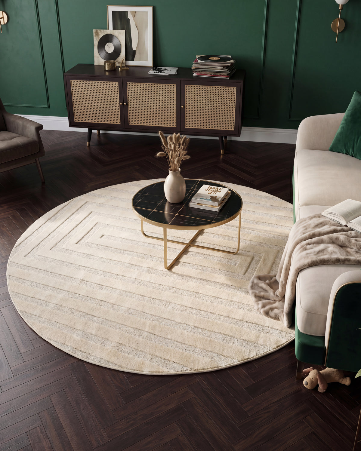 Tapis rond Japandi Linea Frame Crème