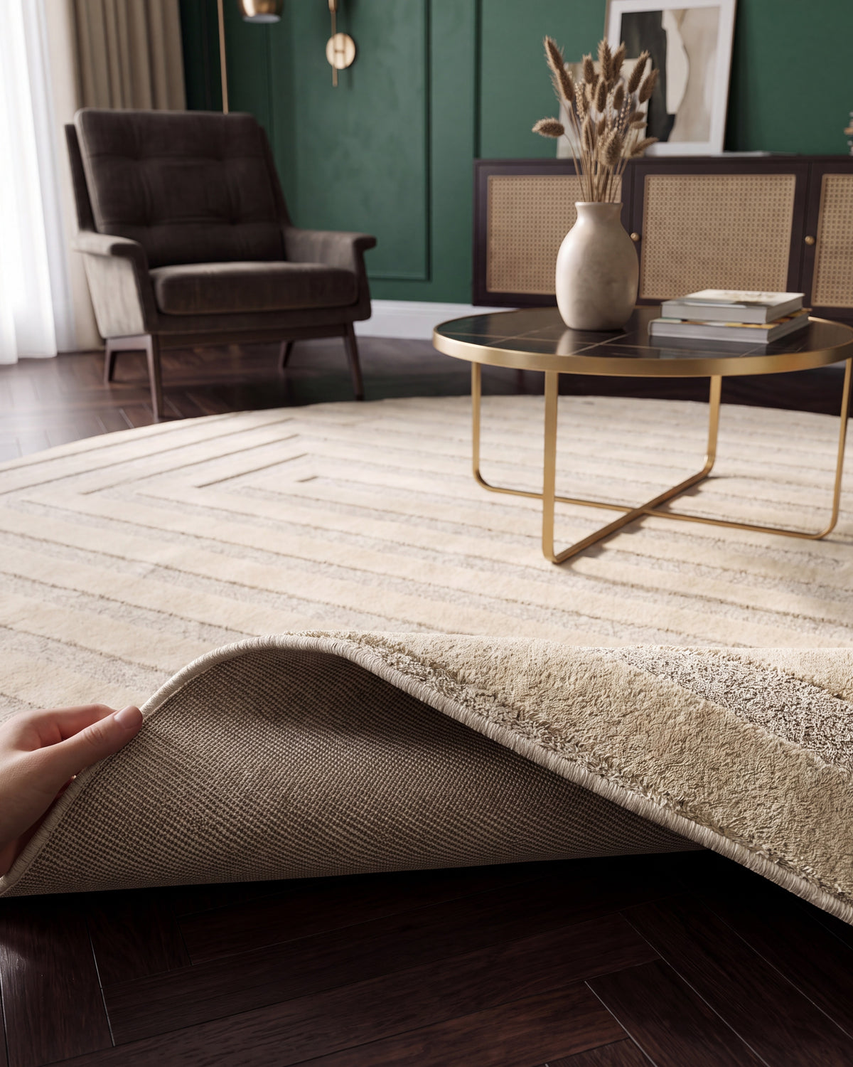 Tapis rond Japandi Linea Frame Crème