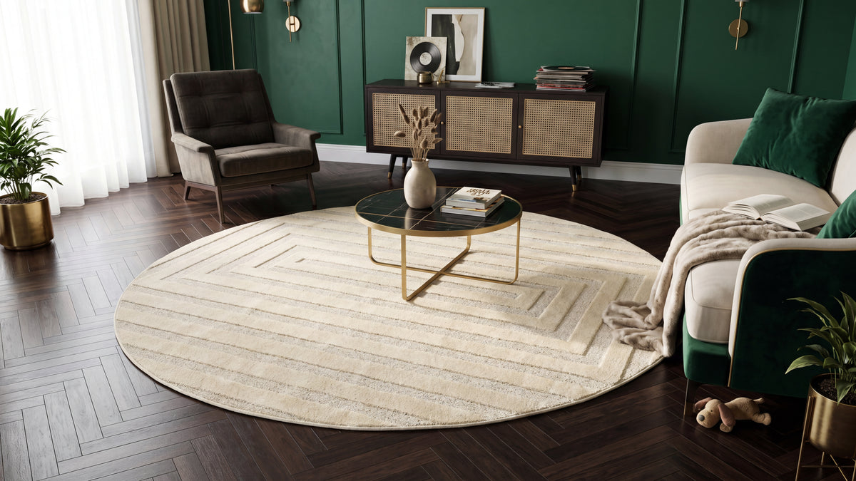 Tapis rond Japandi Linea Frame Crème