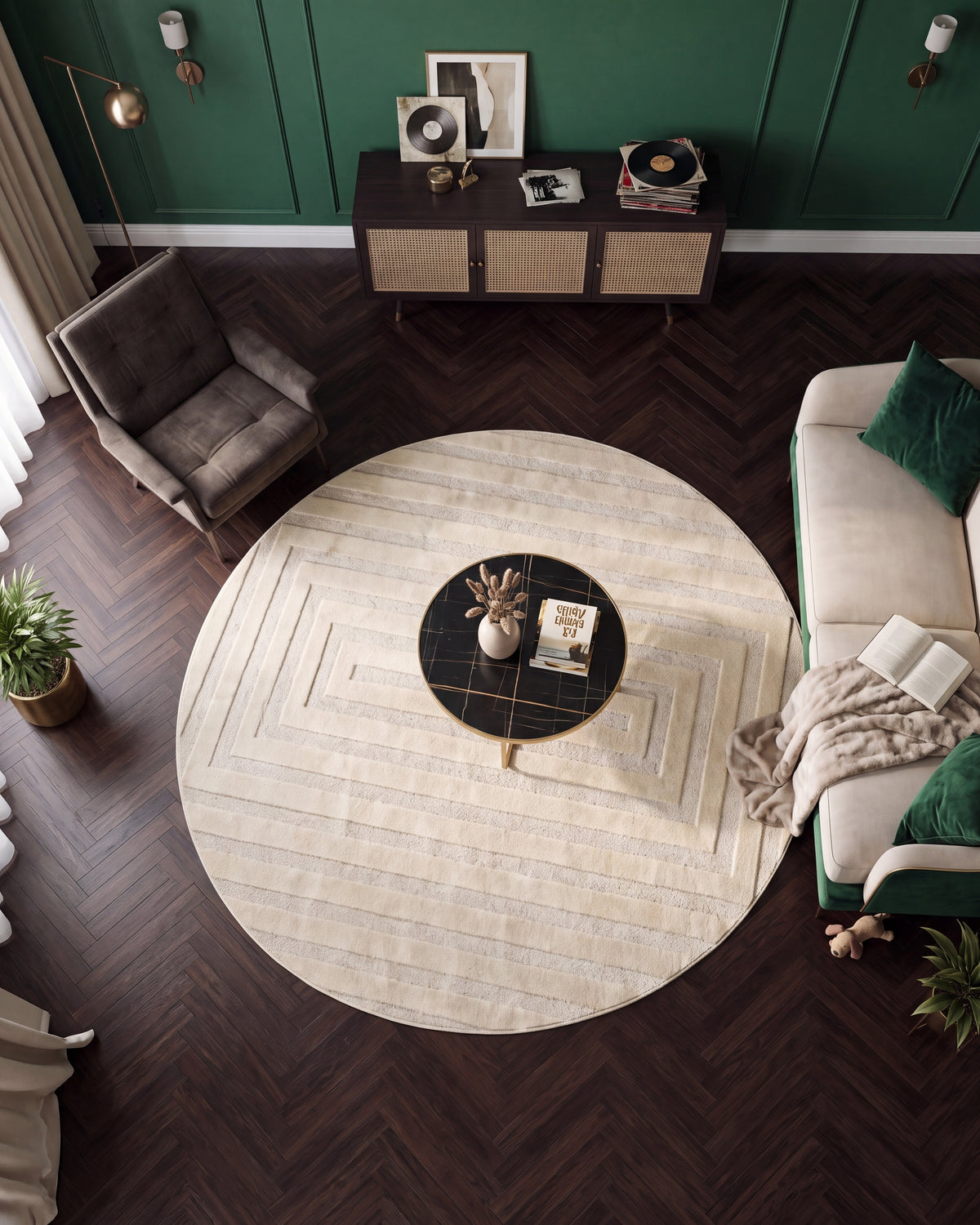 Tapis rond Japandi Linea Frame Crème