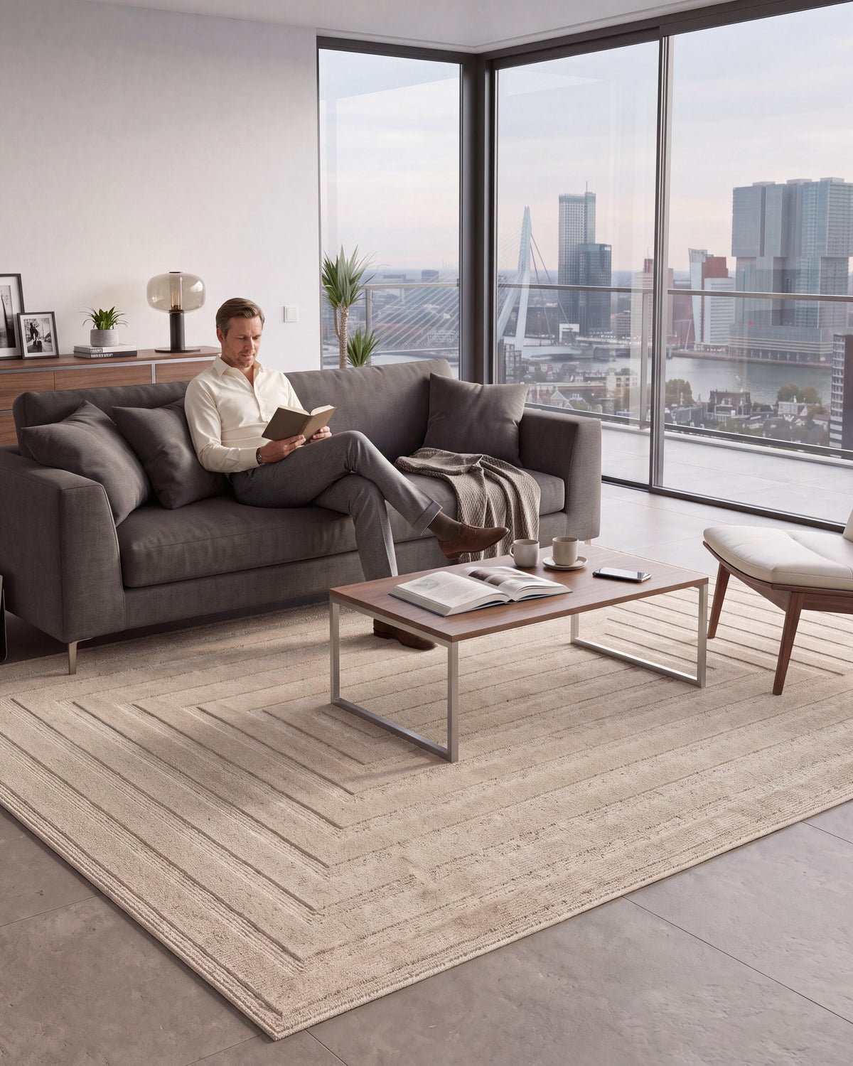 Tapis Japandi Linea Frame Beige
