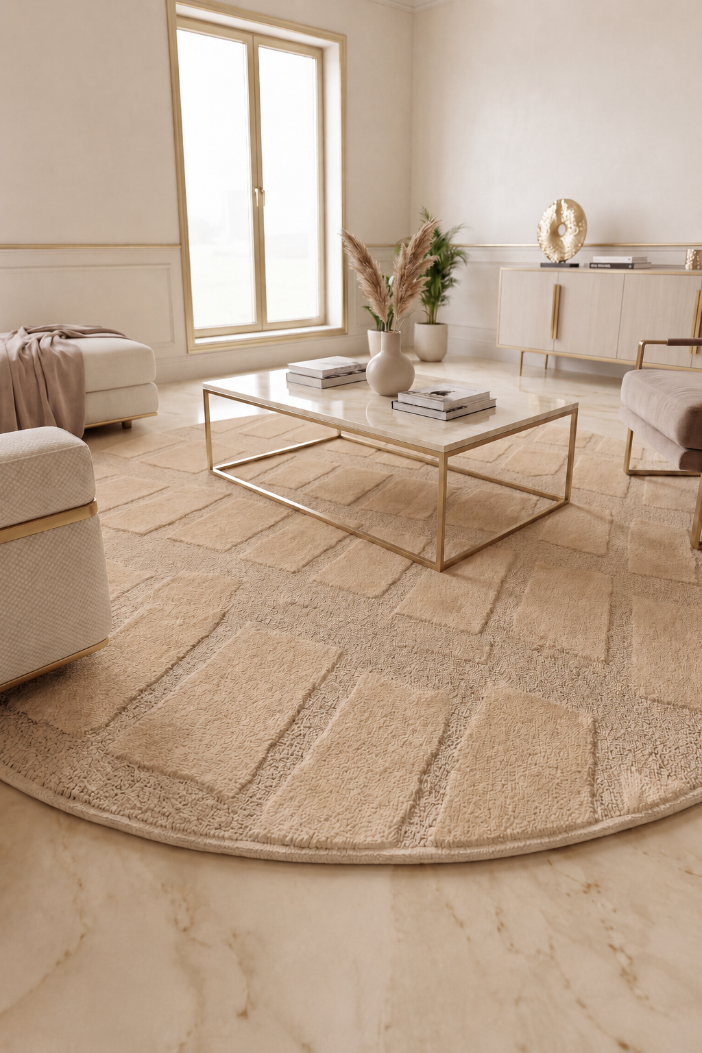 Tapis rond Japandi Linea Block Beige
