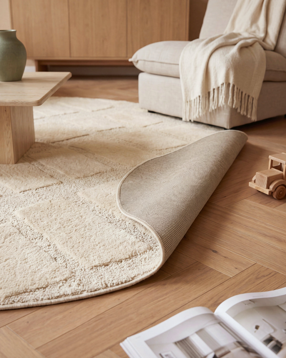 Tapis rond Japandi Linea Block Crème