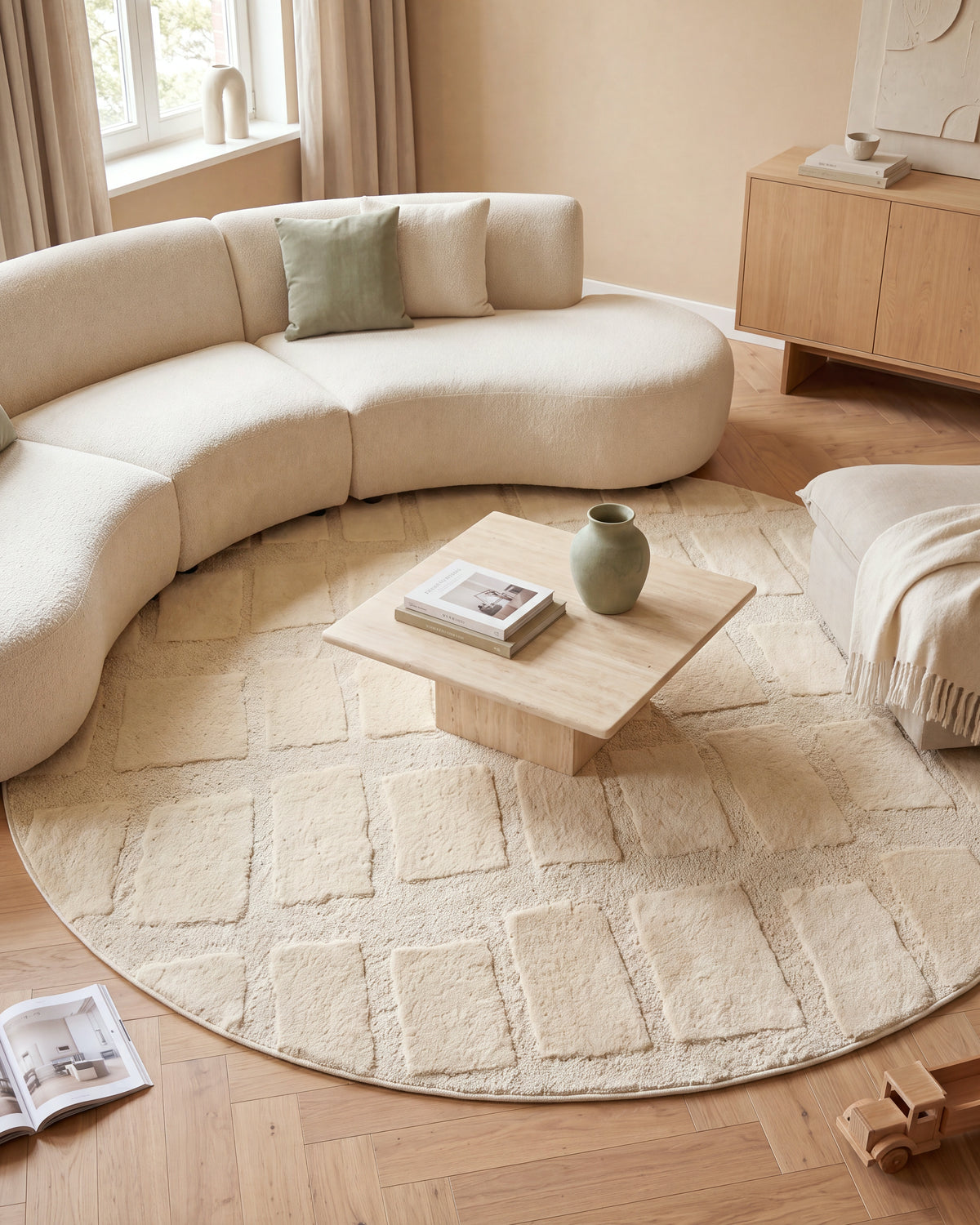 Tapis rond Japandi Linea Block Crème