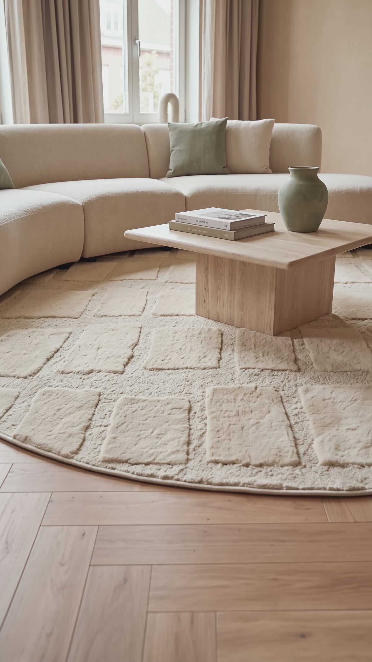 Tapis rond Japandi Linea Block Crème