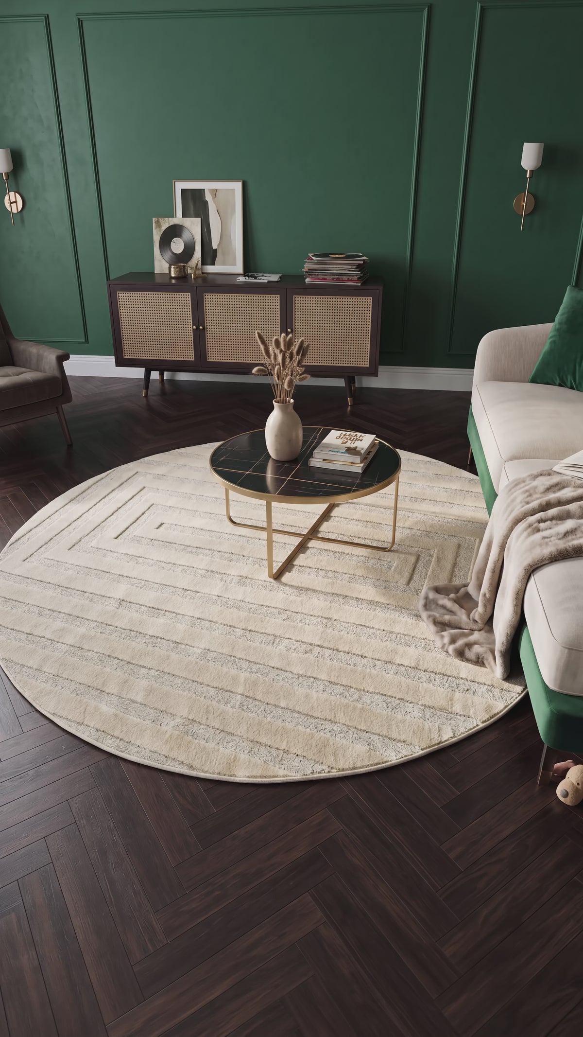 Tapis rond Japandi Linea Frame Crème