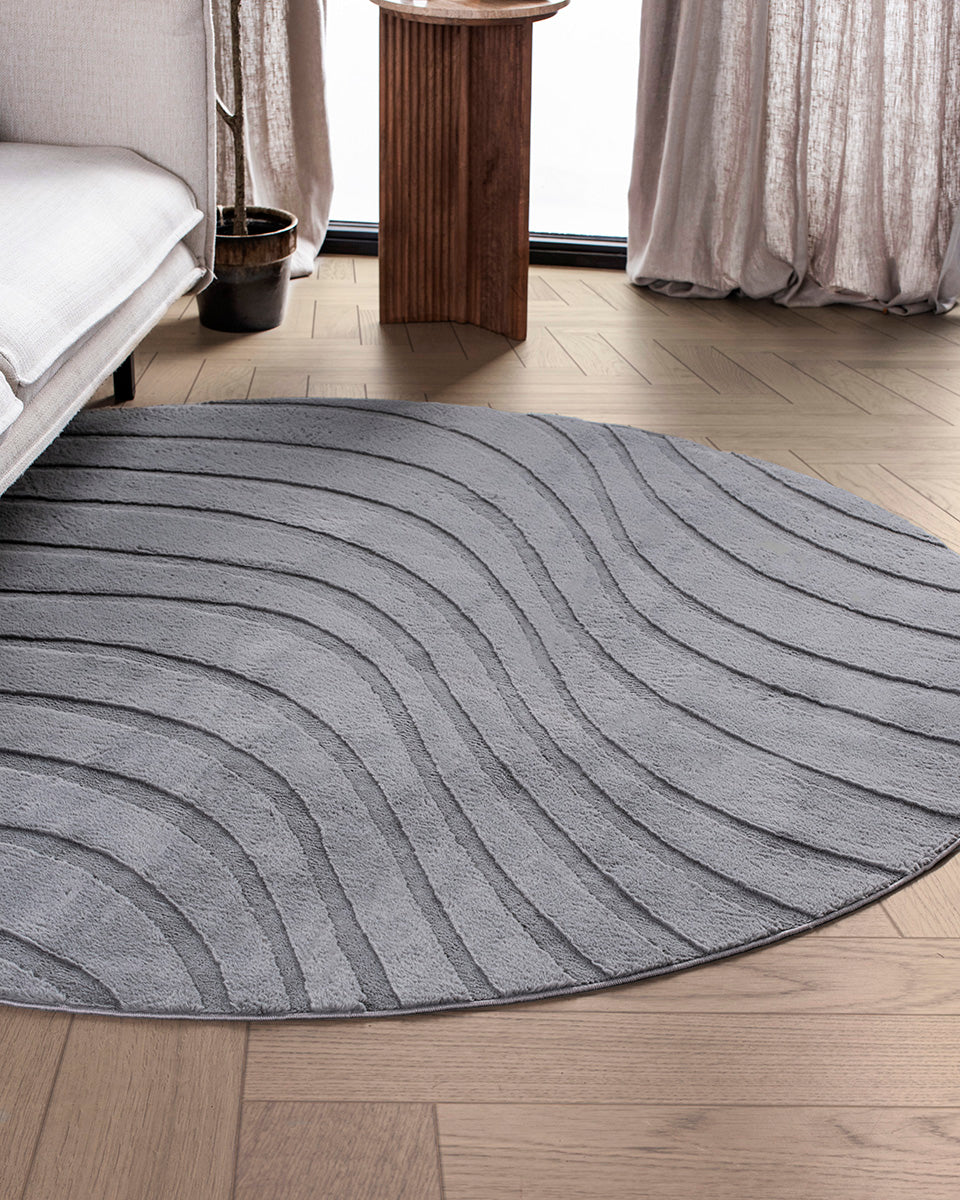 Tapis rond Japandi - Ovara Maris Gris