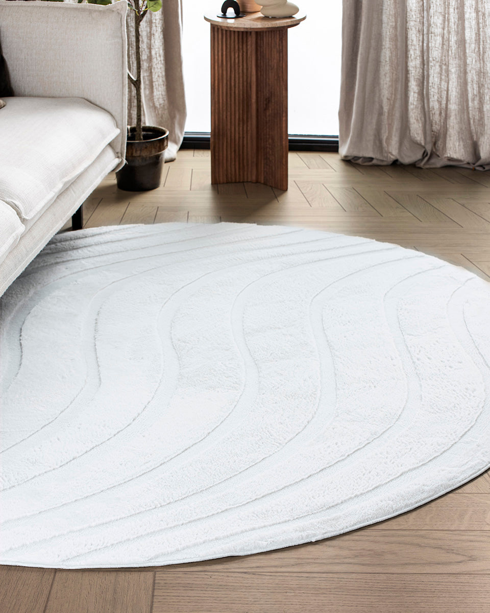 Tapis rond Japandi - Ovara Maris Blanc cassé