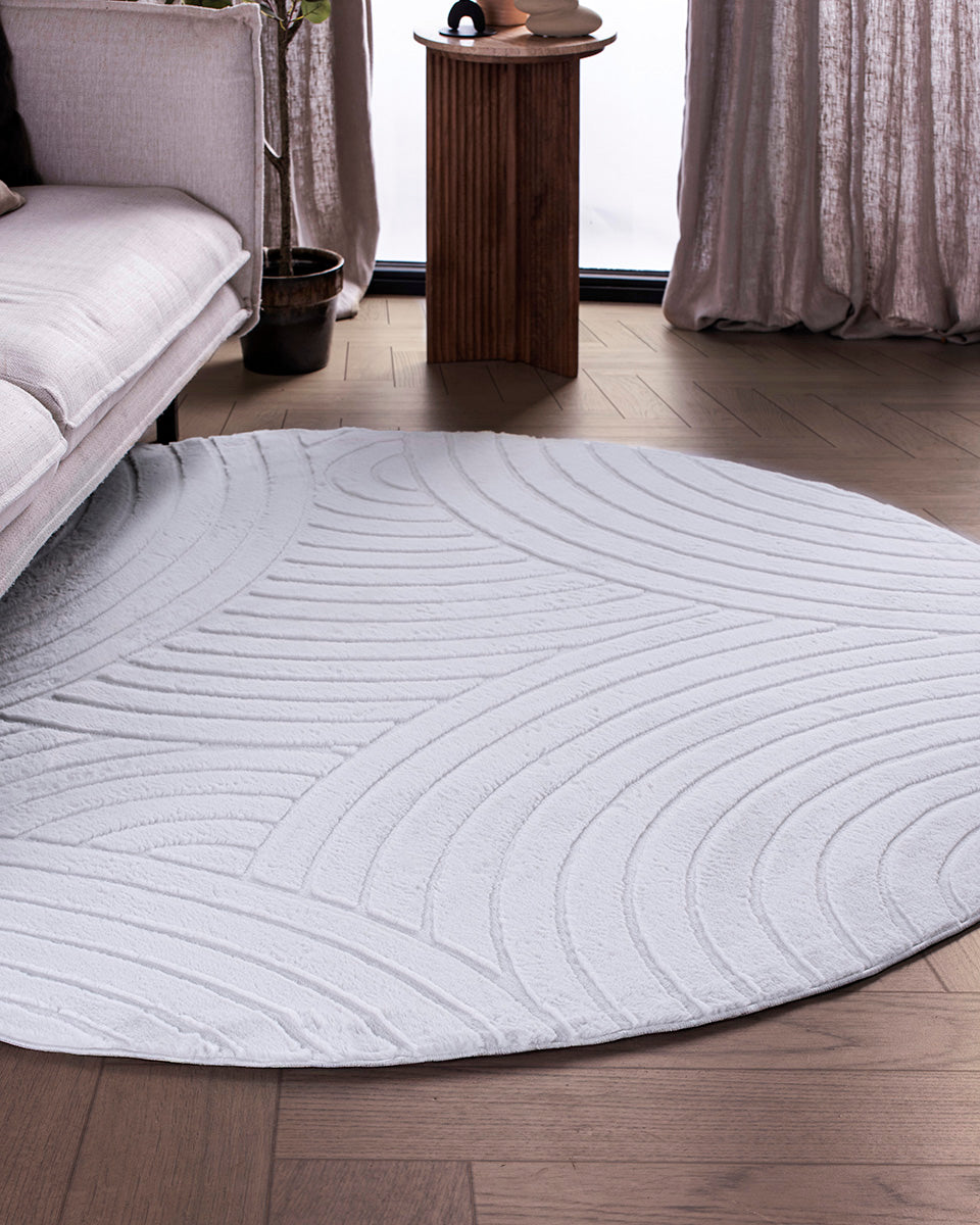 Tapis rond Japandi - Ovara Zenith Blanc cassé